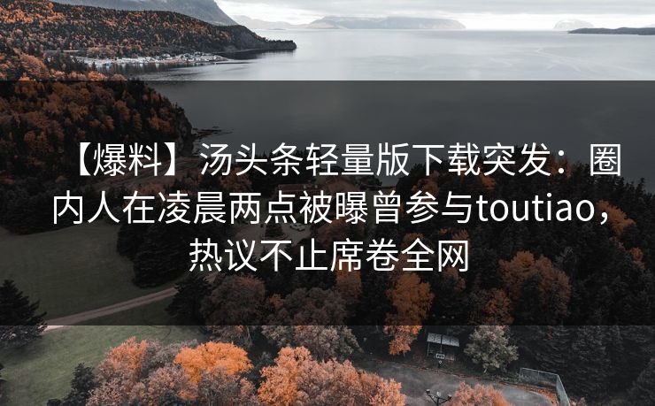 【爆料】汤头条轻量版下载突发：圈内人在凌晨两点被曝曾参与toutiao，热议不止席卷全网