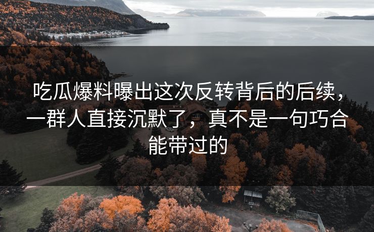 吃瓜爆料曝出这次反转背后的后续，一群人直接沉默了，真不是一句巧合能带过的